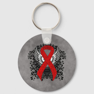 Red Awareness Ribbon with Wings Keychain