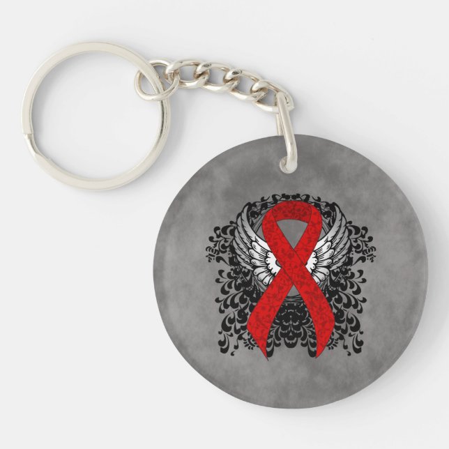 Red Awareness Ribbon with Wings Keychain (Front)
