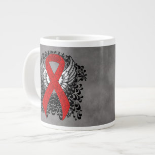 Red Awareness Ribbon with Wings Large Coffee Mug