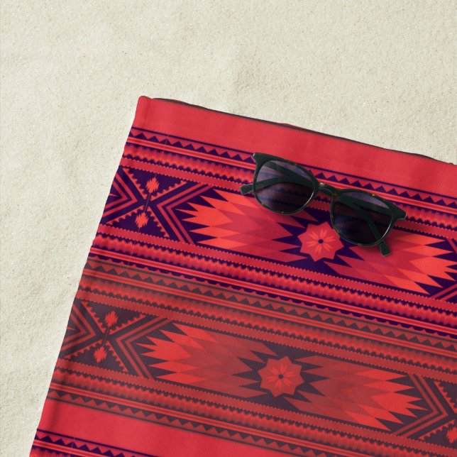 Red aztec pattern   beach towel (In Situ)