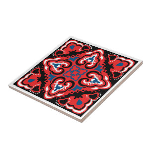 Red Azulejo pattern Tile
