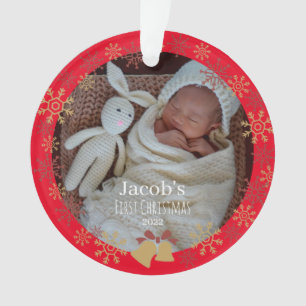 Red Baby Christmas photo snowflake Ornament