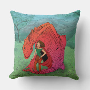 Red Baby Dragon Throw Pillow