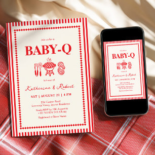 Red Baby-Q BBQ Baby Shower  Invitation