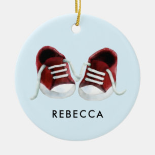 Red Baby Sneakers Ornament, Christmas Gift Tag Ceramic Ornament
