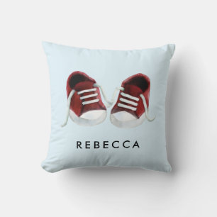 Red Baby Sneakers Pillow, with Name, for Nursery Throw Pillow
