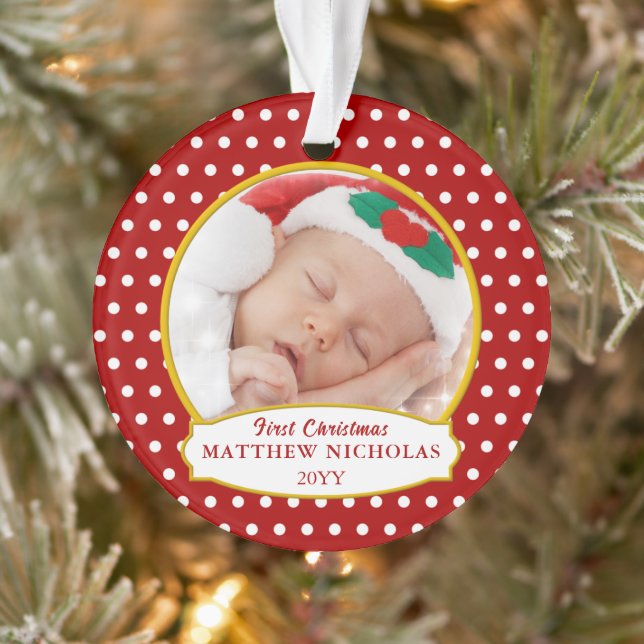 Red Baby's First Christmas Photo Ornament (Tree)