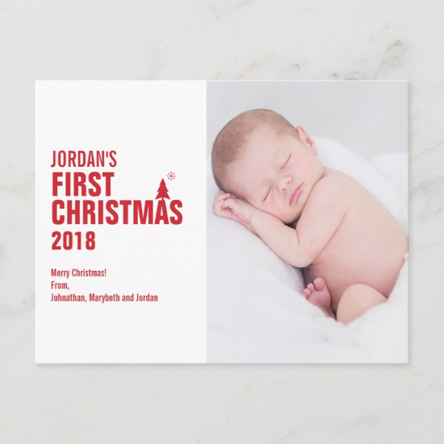 Red Baby's First Christmas Photo Postcard (Front)