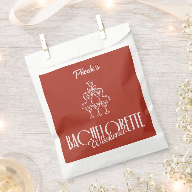Red Bachelorette Weekend Wine Glasses Doodle Favour Bag (Clipped)