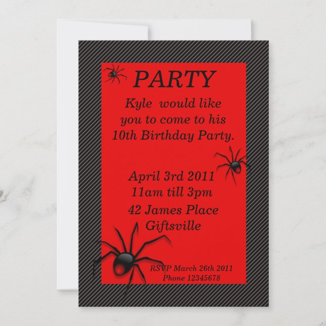 Red Back Spider Birthday Party Invitation 2 (Front)