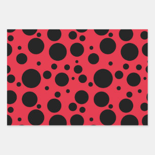 Red background and black dots pattern  wrapping paper sheet