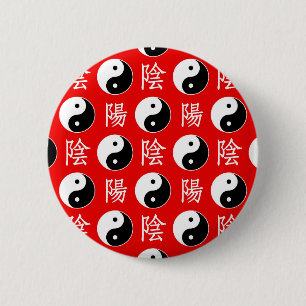 Red Background Chinese Yinyang Pattern 2 Inch Round Button