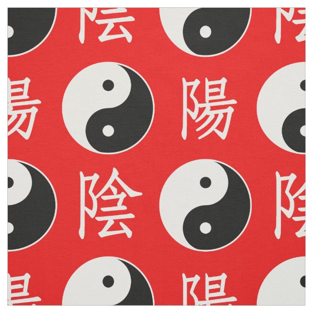 Red Background Chinese Yinyang Pattern Fabric (Swatch)