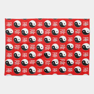 Red Background Chinese Yinyang Pattern Kitchen Towel
