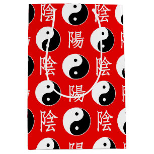 Red Background Chinese Yinyang Pattern Medium Gift Bag