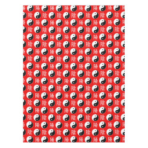 Red Background Chinese Yinyang Pattern Tablecloth