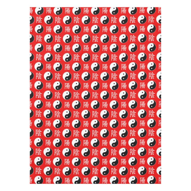 Red Background Chinese Yinyang Pattern Tablecloth (Front)