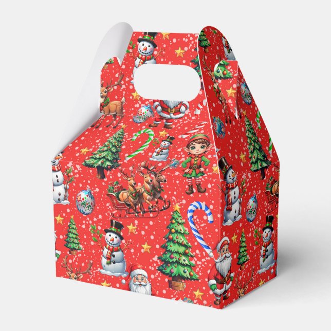 Red Background Christmas Decorative Pattern Favor Box (Front Side)