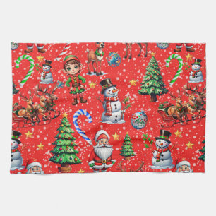 Red Background Christmas Decorative Pattern Kitchen Towel