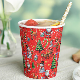 Red Background Christmas Decorative Pattern Paper Cups