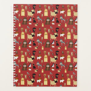 red background dogs pattern. planner