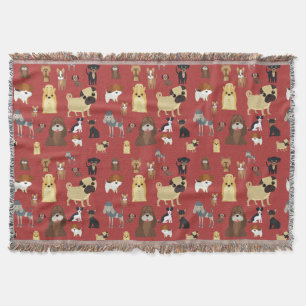 red background dogs pattern. throw blanket