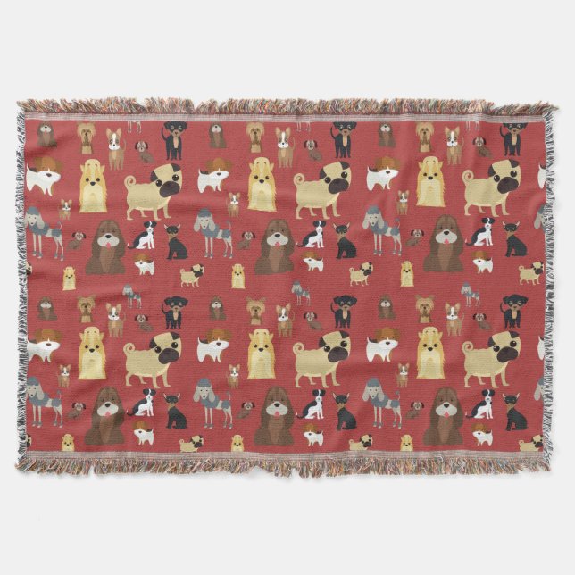 red background dogs pattern. throw blanket (Front)