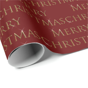 Red background golden letters Merry Christmas Wrapping Paper