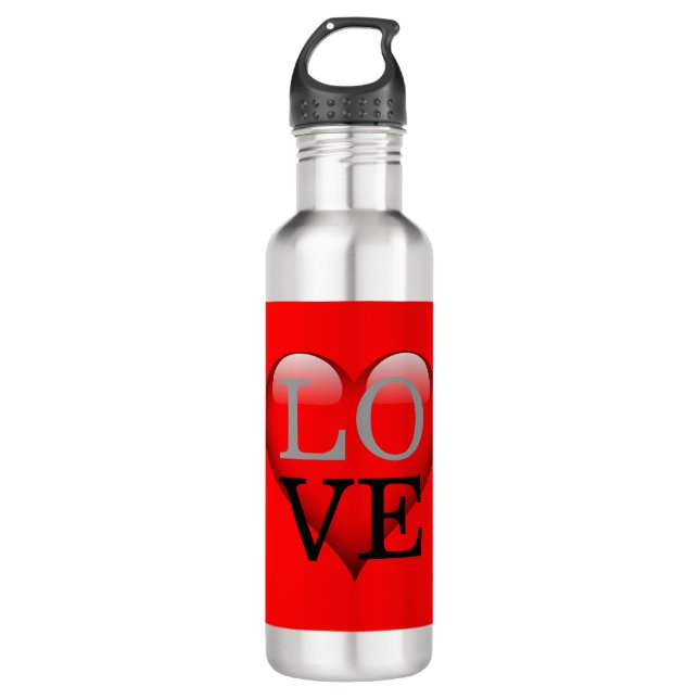 Red Background Love Wedding Heart 710 Ml Water Bottle (Front)