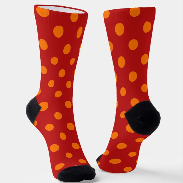 Red Background Orange Polka Dots Design  Socks (Creator Uploaded)