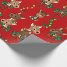 Red background Reindeer Team Wrapping Paper