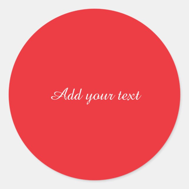 Red background, white text, template        classic round sticker (Front)