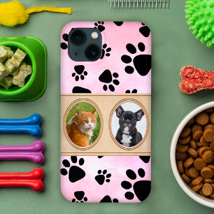 Red background with paws, custom pet photo iPhone 13 case