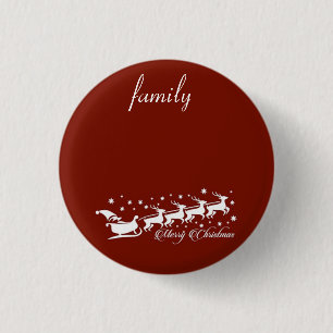 Red Background with Santa Claus and Reindeer 1 Inch Round Button
