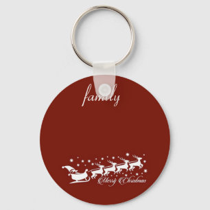 Red Background with Santa Claus and Reindeer Keychain