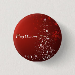 Red Background with Starry Christmas Tree 1 Inch Round Button