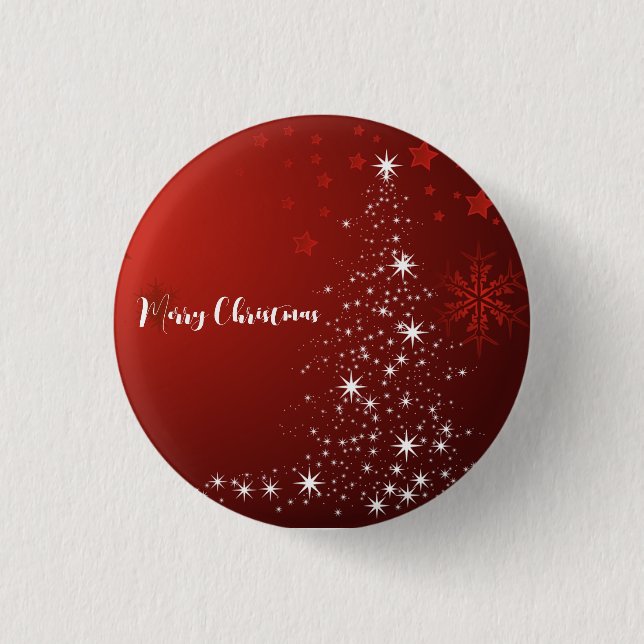 Red Background with Starry Christmas Tree  1 Inch Round Button (Front)