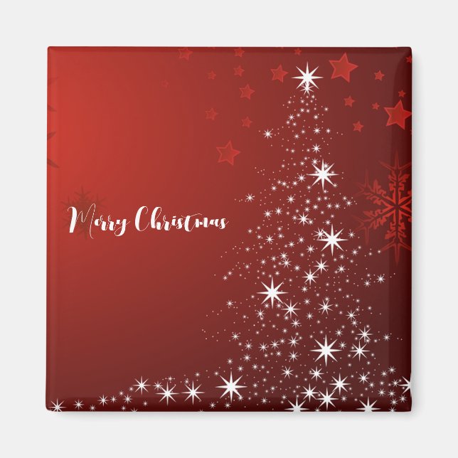 Red Background with Starry Christmas Tree  Magnet (Front)