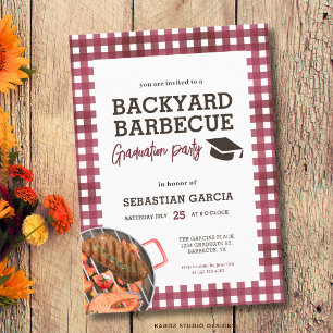 Red Backyard Barbecue Graduation Party Invitation