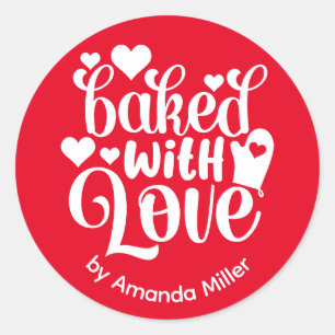 Red Baked With Love Father's Day Baking Classic Round Sticker
