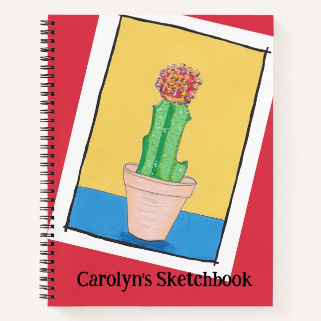 Red ball cactus in a pot, personalized sketchbook notebook (Front)