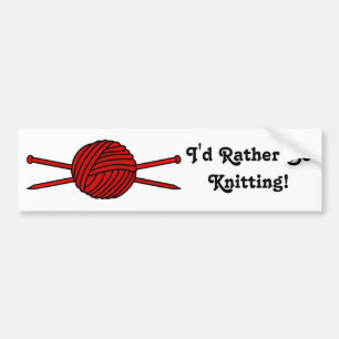 Red Ball of Yarn & Knitting Needles Bumper Sticker