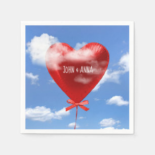 red balloon heart in clouds for anniversary napkin