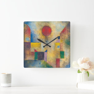 Red Balloon Paul Klee Square Wall Clock