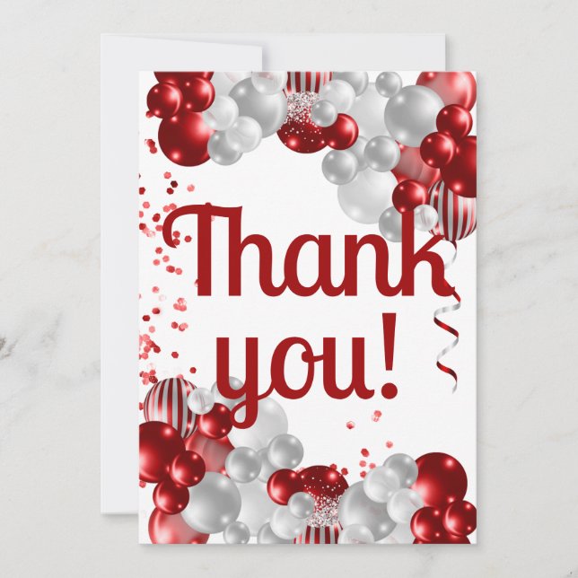 Red Balloons Birthday Thank You (Front)