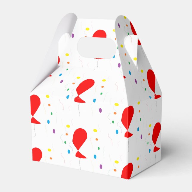 Red balloons with colourful confetti pattern favor box (Front Side)