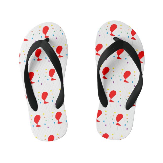 Red balloons with colourful confetti pattern kid's flip flops (Footbed)