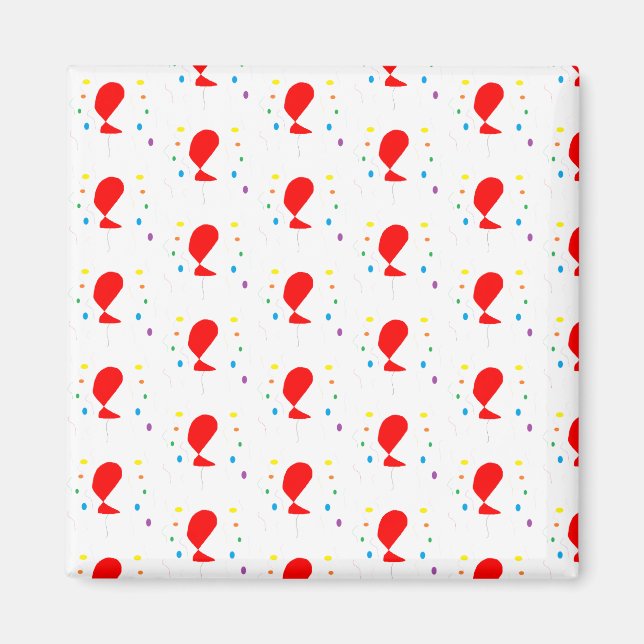 Red balloons with colourful confetti pattern magnet (Front)