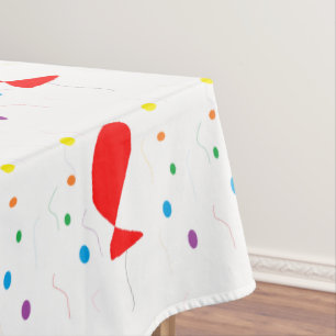 Red balloons with colourful confetti pattern tablecloth
