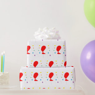 Red balloons with colourful confetti pattern wrapping paper
